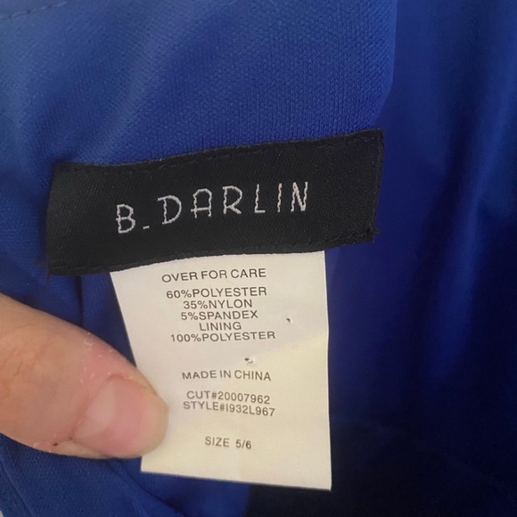 B Darlin Taffeta Stretch Shimmer Gown Royal Blue High Low Maxi Prom Party Dress - Picture 5 of 6